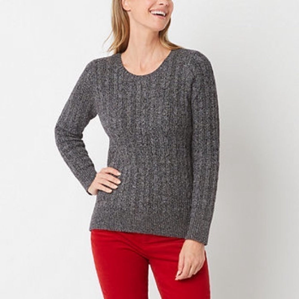 St. John's Bay Women’s Gray Crew Neck Long Sleeve Pullover Sweater size L